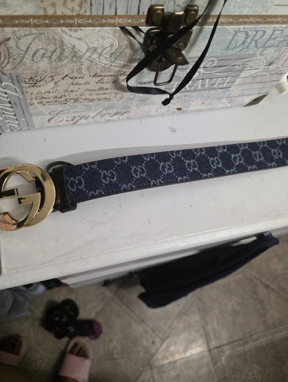 Denim And Black Leather Belt with Embossed Size Marking - Picture 2 of 4